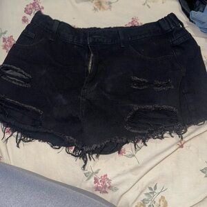 Black Distressed Denim Shorts